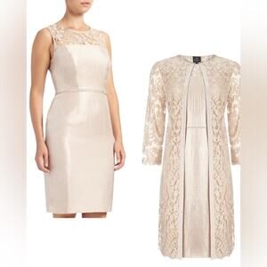 Adrianna Papell Shimmer Sheath Dress And Lace Coat Size 6 Mother Of The Bride